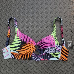 Bar III Palm Prowl Bikini Top XS NWT Neon Tropical Animal Print